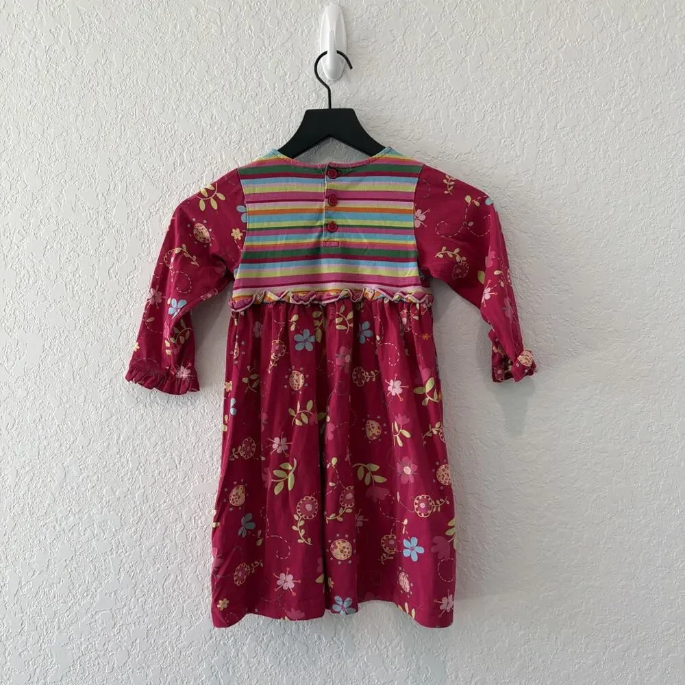 Hanna Andersson Girls Floral Ruffle Stripe Colorful Dress Size 110 Or 5
